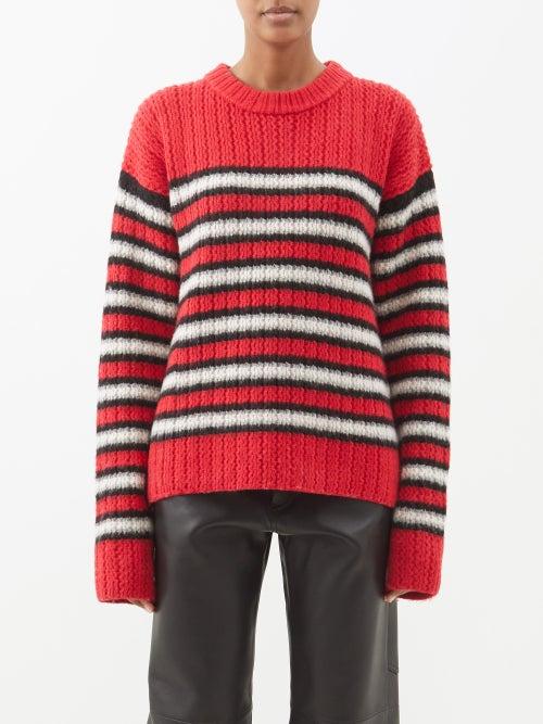 Erl - Striped Crewneck Sweater - Womens - Red Stripe