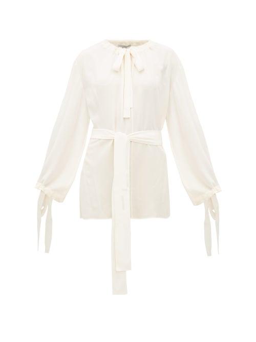 Matchesfashion.com Stella Mccartney - Tie Neck Silk Crepe Blouse - Womens - Ivory