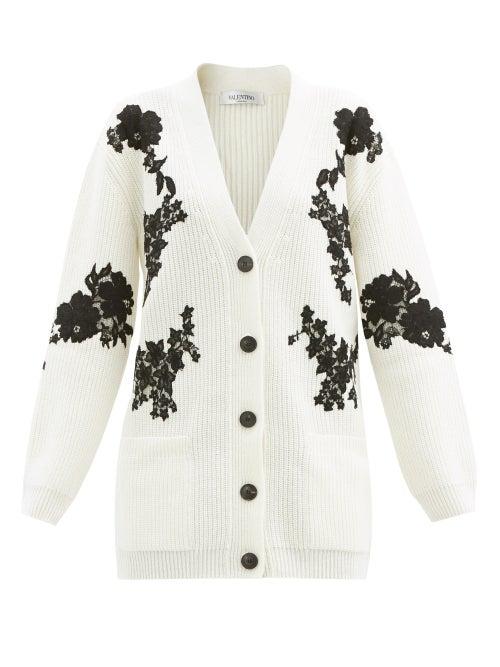 Matchesfashion.com Valentino - Oversized Lace-embroidered Wool-blend Cardigan - Womens - Ivory Multi