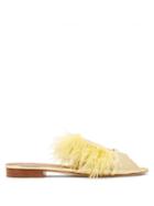 Matchesfashion.com Malone Souliers - Mendy Feather Trimmed Elaphe Slides - Womens - Gold