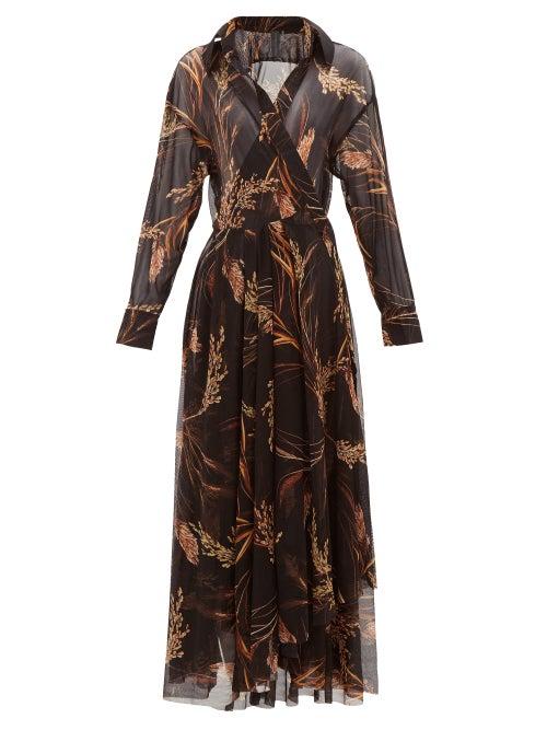 Matchesfashion.com Norma Kamali - Wheat-print Wrap Midi Dress - Womens - Brown Print