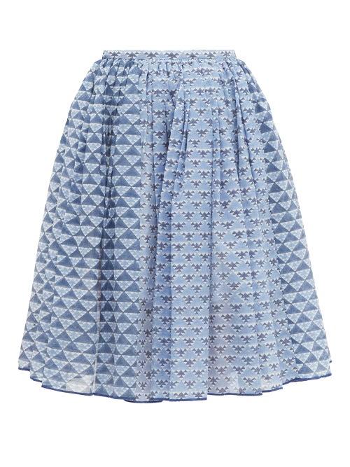 Matchesfashion.com Thierry Colson - Grisette Geometric Print Cotton Blend Skirt - Womens - Blue