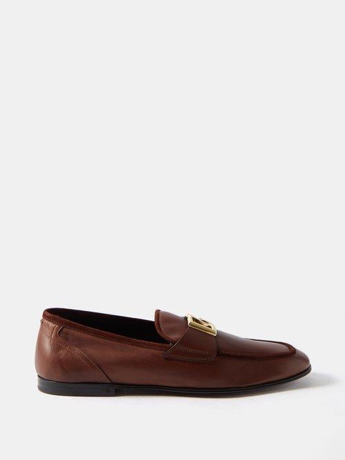 Dolce & Gabbana - Logo-plaque Leather Loafers - Mens - Brown