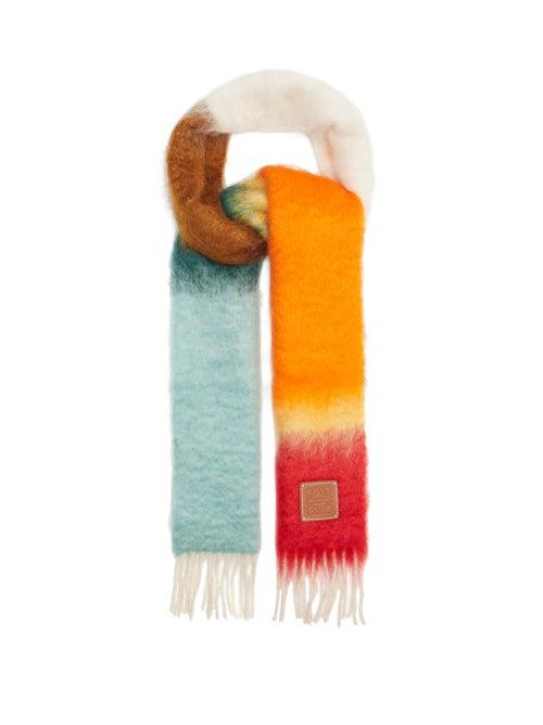 Matchesfashion.com Loewe - Logo-tab Gradient Fringed Scarf - Womens - Orange Multi