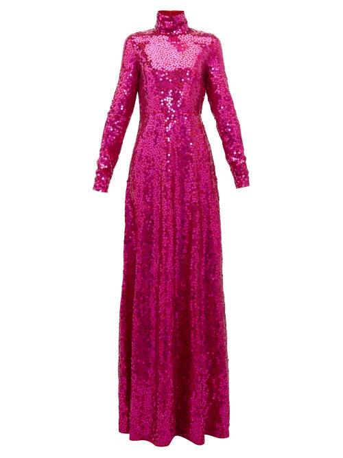 Matchesfashion.com The Attico - High Neck Sequinned Gown - Womens - Red