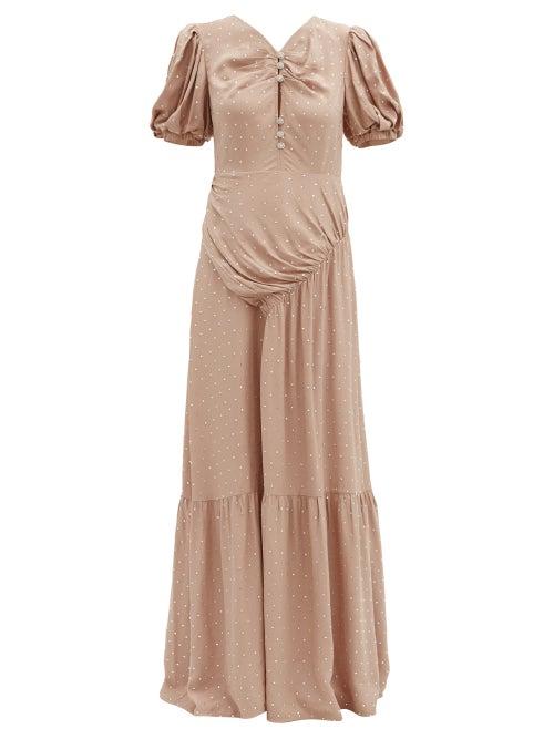 Matchesfashion.com Self-portrait - Gathered Crystal-embellished Crepe Maxi Dress - Womens - Nude