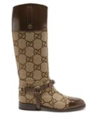 Gucci - Gg-canvas And Leather-harness Boots - Mens - Beige