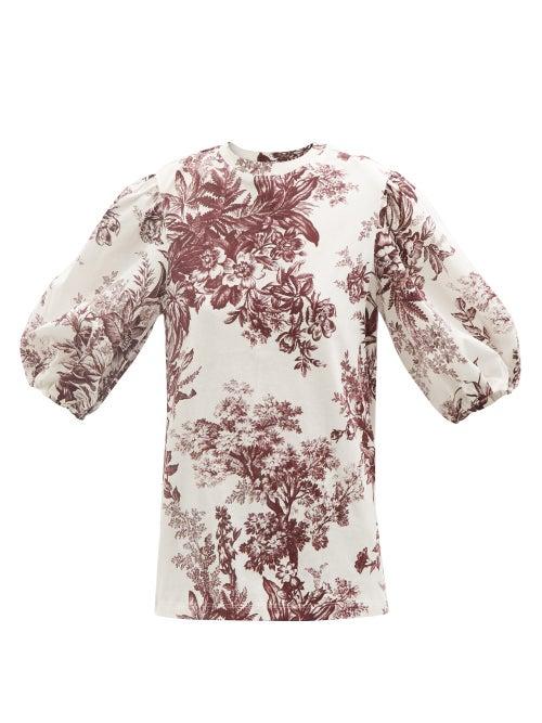 Erdem - Theodora Floral-print Poplin Top - Womens - White Multi