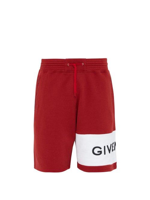 Matchesfashion.com Givenchy - Logo Embroidered Cotton Shorts - Mens - Red