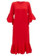 Matchesfashion.com Valentino - Ruffle Trimmed Silk Dress - Womens - Red
