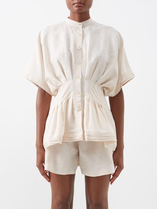 Palmer/harding Palmer//harding - Courage Pleated-waist Linen-blend Shirt - Womens - Beige