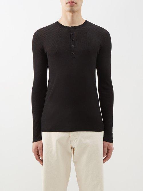 Nili Lotan - Genero Ribbed Silk Henley Top - Mens - Black