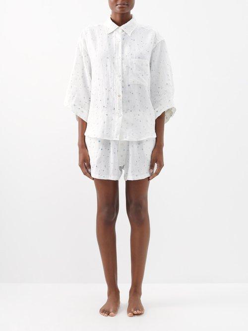 Deiji Studios - 03 Floral-print Linen Shirt And Shorts Set - Womens - White Print