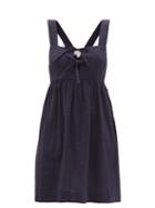 Ladies Beachwear Wiggy Kit - Privet Tie-front Cotton-seersucker Mini Dress - Womens - Navy