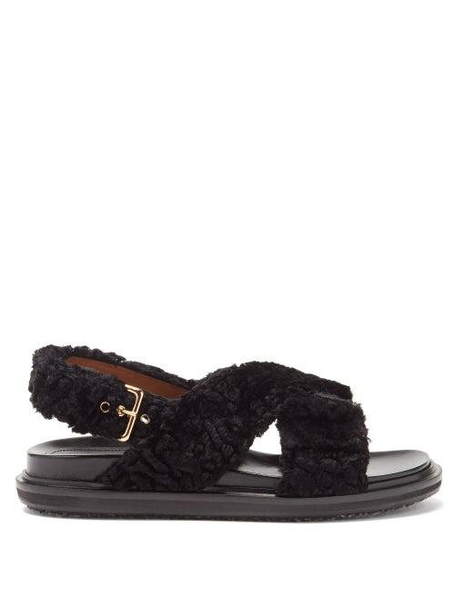 Marni - Fussbett Faux-shearling And Leather Sandals - Womens - Black