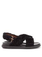 Marni - Fussbett Faux-shearling And Leather Sandals - Womens - Black