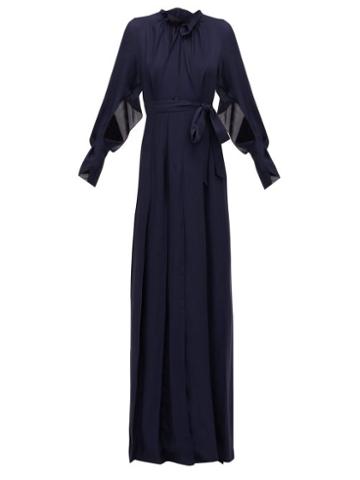 Matchesfashion.com Roland Mouret - Evora Pintucked Silk-chiffon Wrap Dress - Womens - Navy