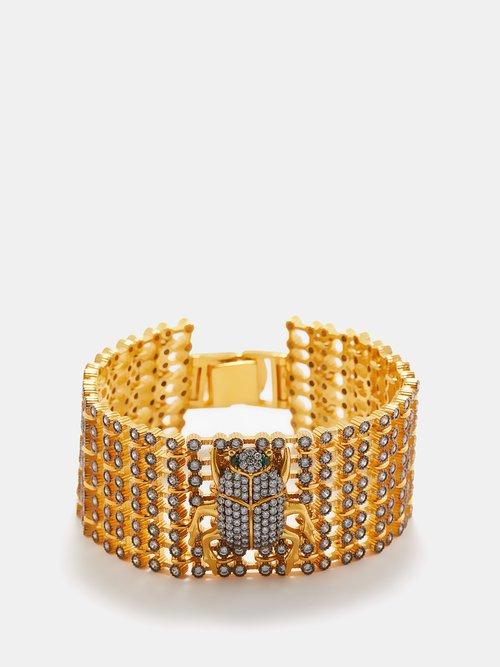 Begm Khan - Scarab Capote 24kt Gold-plated Bracelet - Womens - Gold Multi