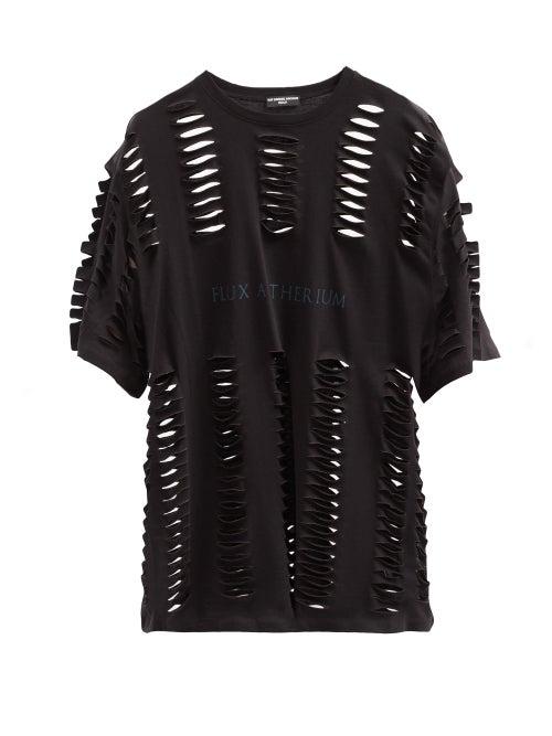 Matchesfashion.com Raf Simons - Ss06 Flux Aetherium-print Laser-cut Cotton T-shirt - Mens - Black