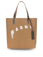 Matchesfashion.com Marni - Logo-print Faux-leather Tote Bag - Womens - Brown Multi