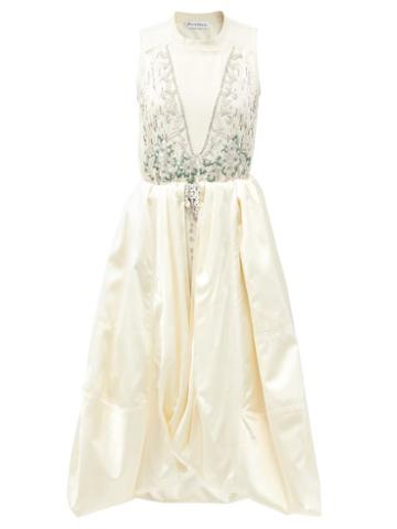 Matchesfashion.com Jw Anderson - Crystal-embellished Beaded Silk-blend Dress - Womens - Ivory