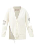 Matchesfashion.com Christopher Kane - Crystal-fringing Cutout Wool Cardigan - Womens - White
