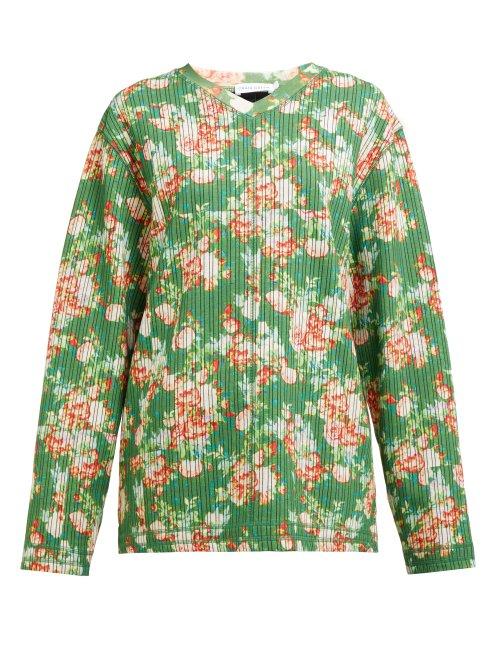Matchesfashion.com Craig Green - Floral Print V Neck Striped Jacquard Sweatshirt - Womens - Green Multi