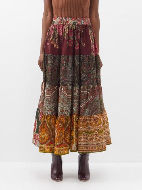 Rianna + Nina - Patchworked Vintage-wool Midi Skirt - Womens - Multi