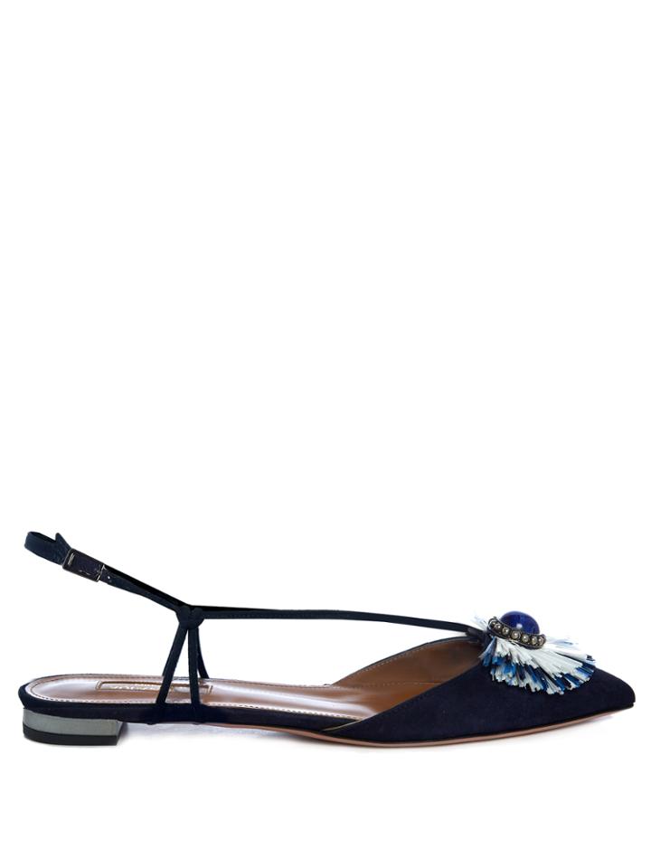 Aquazzura Samba Raffia-embellished Suede Flats