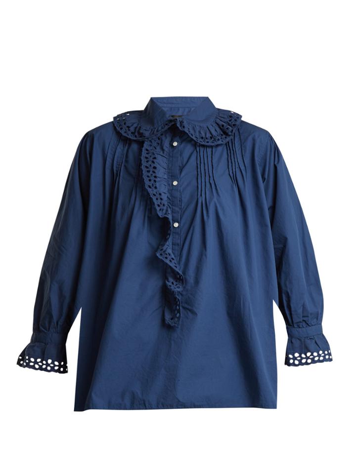 Nili Lotan Broderie Anglaise-trimmed Cotton Blouse