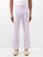 120 Lino 120% Lino - Pleated Linen Suit Trousers - Mens - Pink