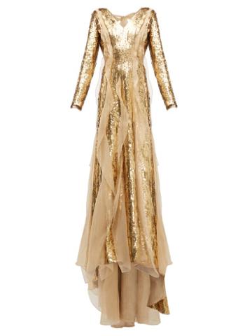 Matchesfashion.com Carolina Herrera - Sequinned Silk Organza Gown - Womens - Gold