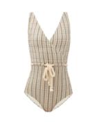 Matchesfashion.com Lisa Marie Fernandez - Yasmin Seersucker-stripe Swimsuit - Womens - Beige Stripe