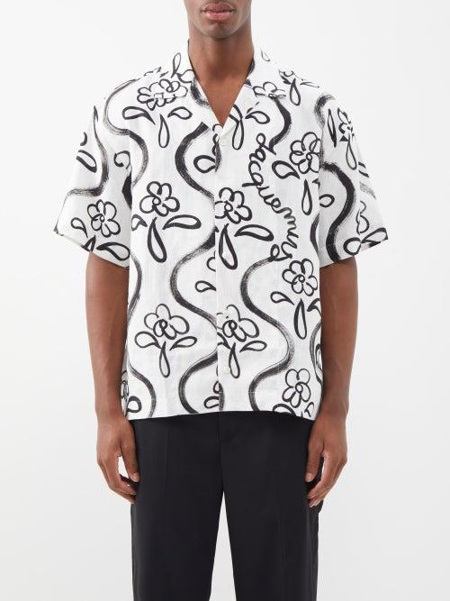 Jacquemus - Short-sleeved Floral-print Linen Shirt - Mens - White Black