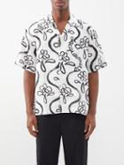 Jacquemus - Short-sleeved Floral-print Linen Shirt - Mens - White Black