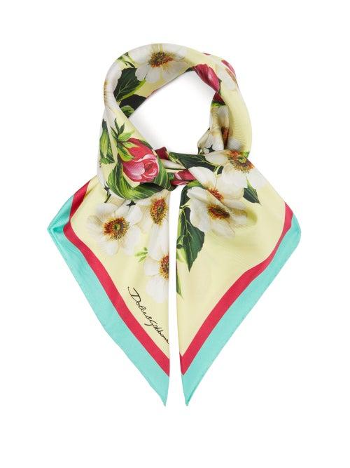 Matchesfashion.com Dolce & Gabbana - Floral-print Silk-faille Scarf - Womens - Yellow Print