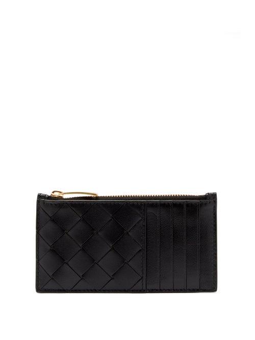 Bottega Veneta - Zipped Intrecciato-leather Cardholder - Womens - Black