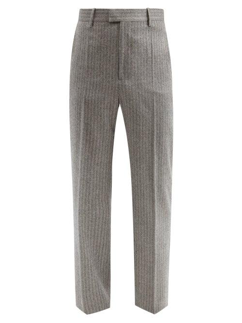 Matchesfashion.com Bottega Veneta - Wool-blend Herringbone Straight-leg Trousers - Mens - Grey