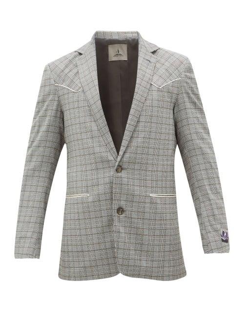 Matchesfashion.com Boramy Viguier - Western-trimmed Checked Single-breasted Blazer - Mens - Grey