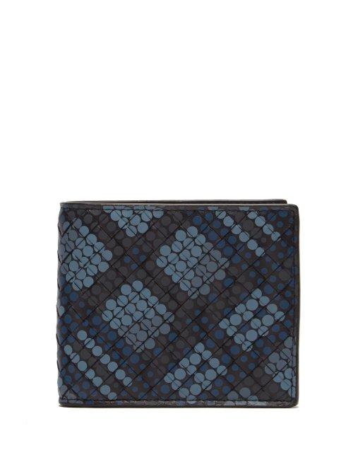 Matchesfashion.com Bottega Veneta - Polka Dot Print Bi Fold Intrecciato Leather Wallet - Mens - Navy