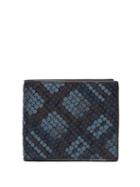 Matchesfashion.com Bottega Veneta - Polka Dot Print Bi Fold Intrecciato Leather Wallet - Mens - Navy