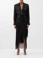 David Koma - Fringed Satin Wrap Dress - Womens - Black