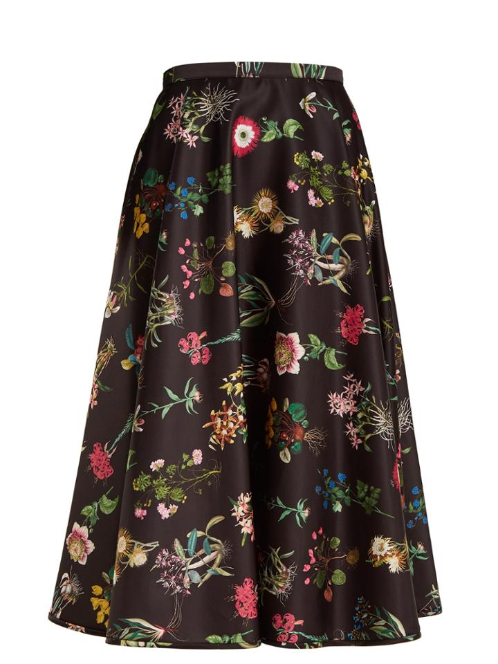 No. 21 Botanical-print Duchess-satin A-line Skirt