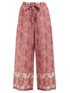 Matchesfashion.com Zimmermann - Amari Paisley Print Cotton Wide Leg Trousers - Womens - Pink