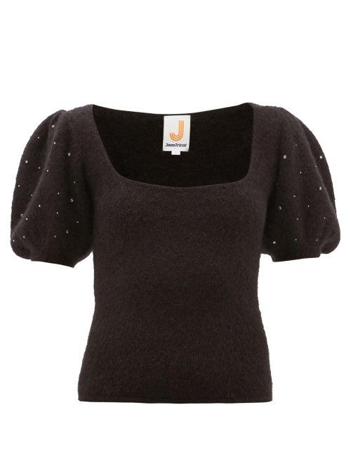 Matchesfashion.com Joostricot - Beaded Puff-sleeve Mohair-blend Sweater - Womens - Black