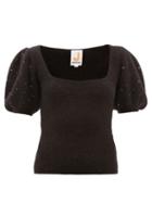 Matchesfashion.com Joostricot - Beaded Puff-sleeve Mohair-blend Sweater - Womens - Black
