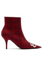 Matchesfashion.com Balenciaga - Bb Logo Plaque Checked Ankle Boots - Womens - Red