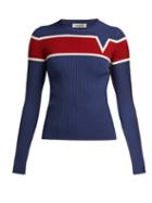 Matchesfashion.com Valentino - Logo Intarsia Ribbed Knit Sweater - Womens - Navy Multi