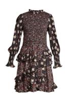 Rebecca Taylor Ruffle-trimmed Floral-print Hammered-silk Dress