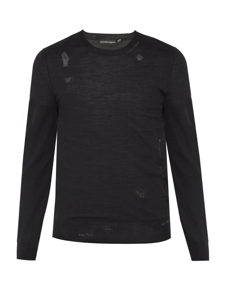 Alexander Mcqueen Distressed Wool-blend Fine-knit Sweater